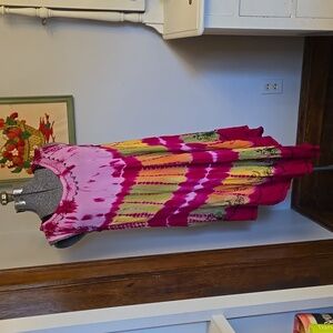 Boho Pink Tie Die Flowy Dress